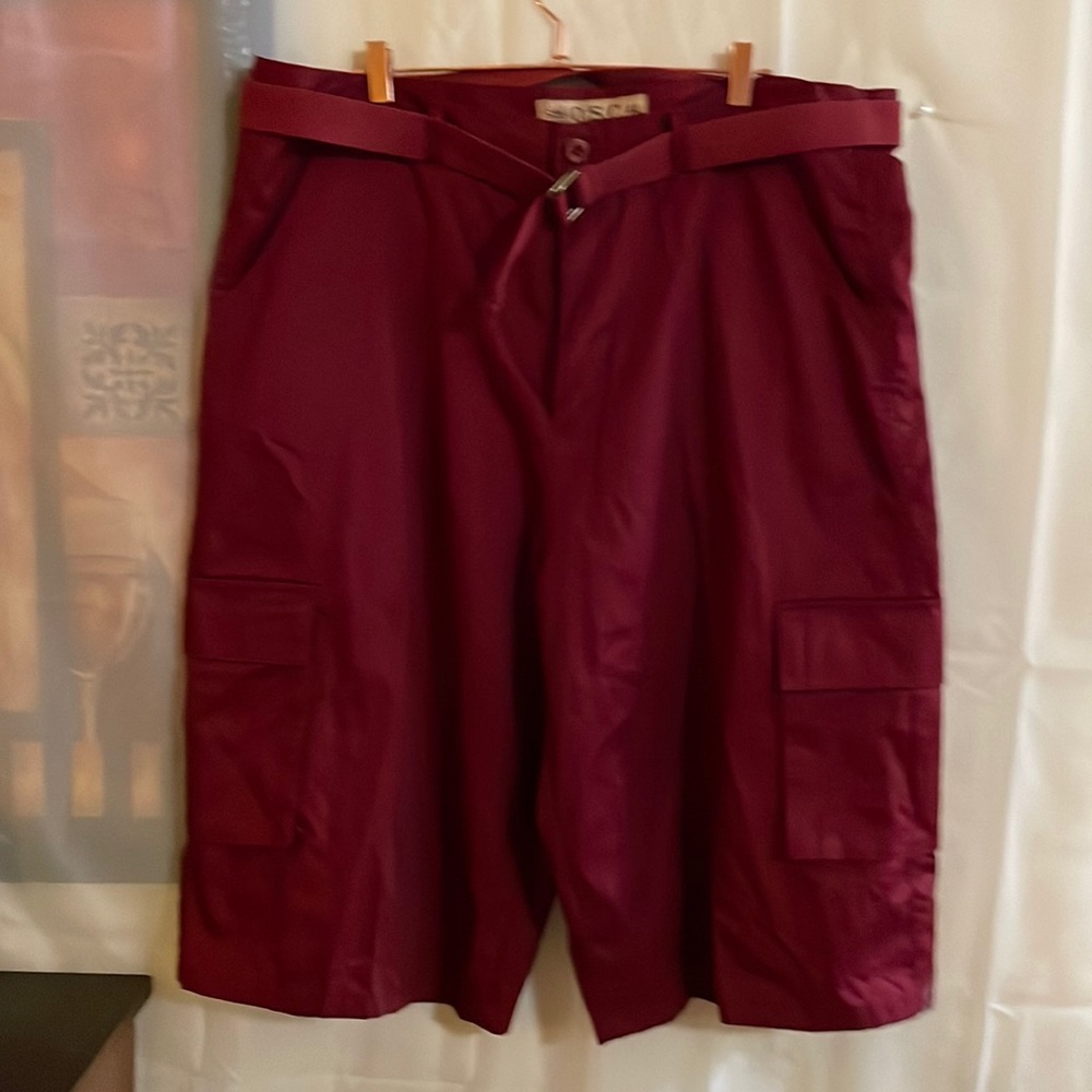 Osc Old Skool Shorts Mens Sz 44 Red Cargo Shorts With Belt - Euc